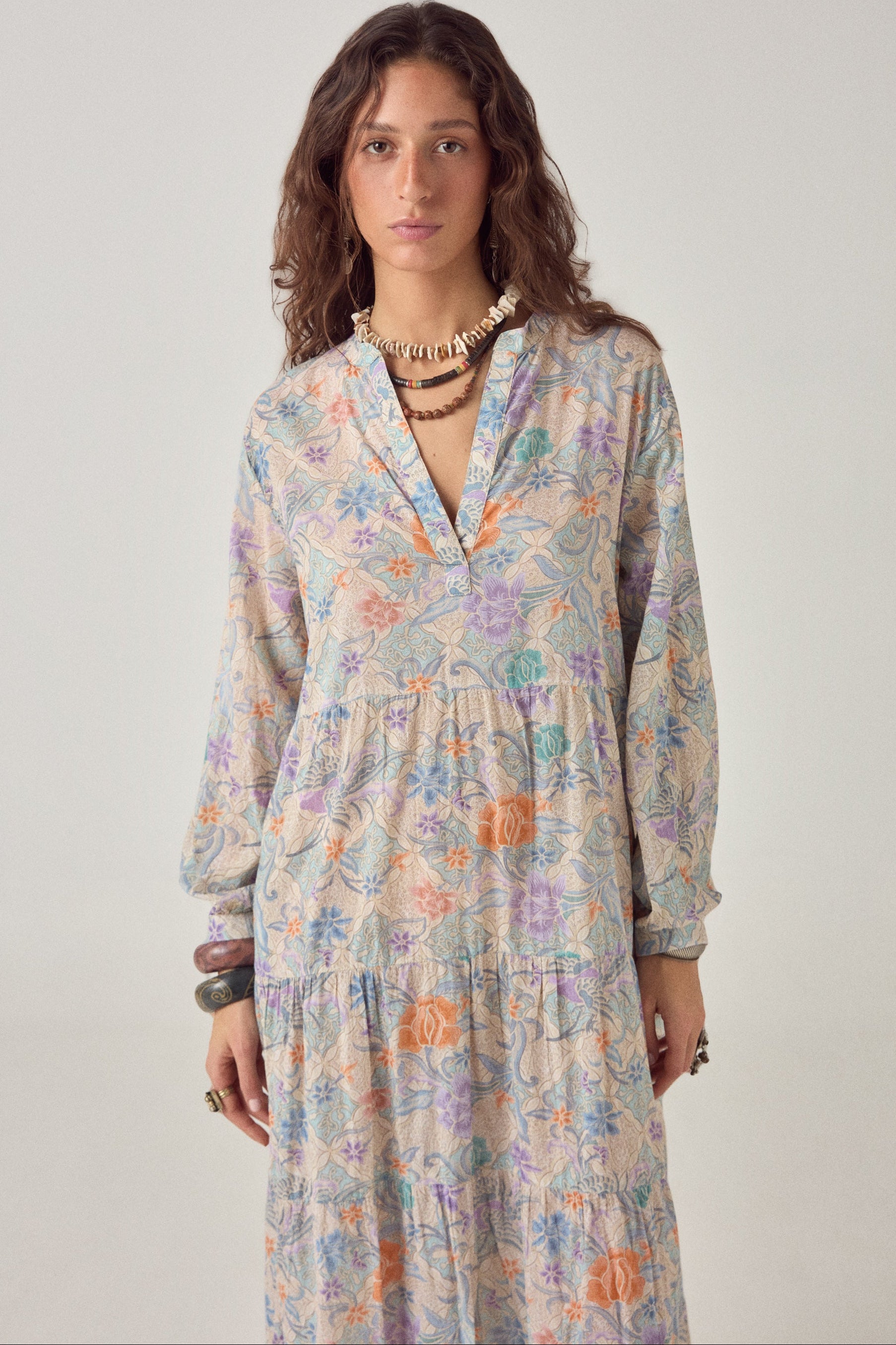 alana printed wrap over midi dress London Times Women's Floral Long Sleeve Fit & Flare Dress - Blue