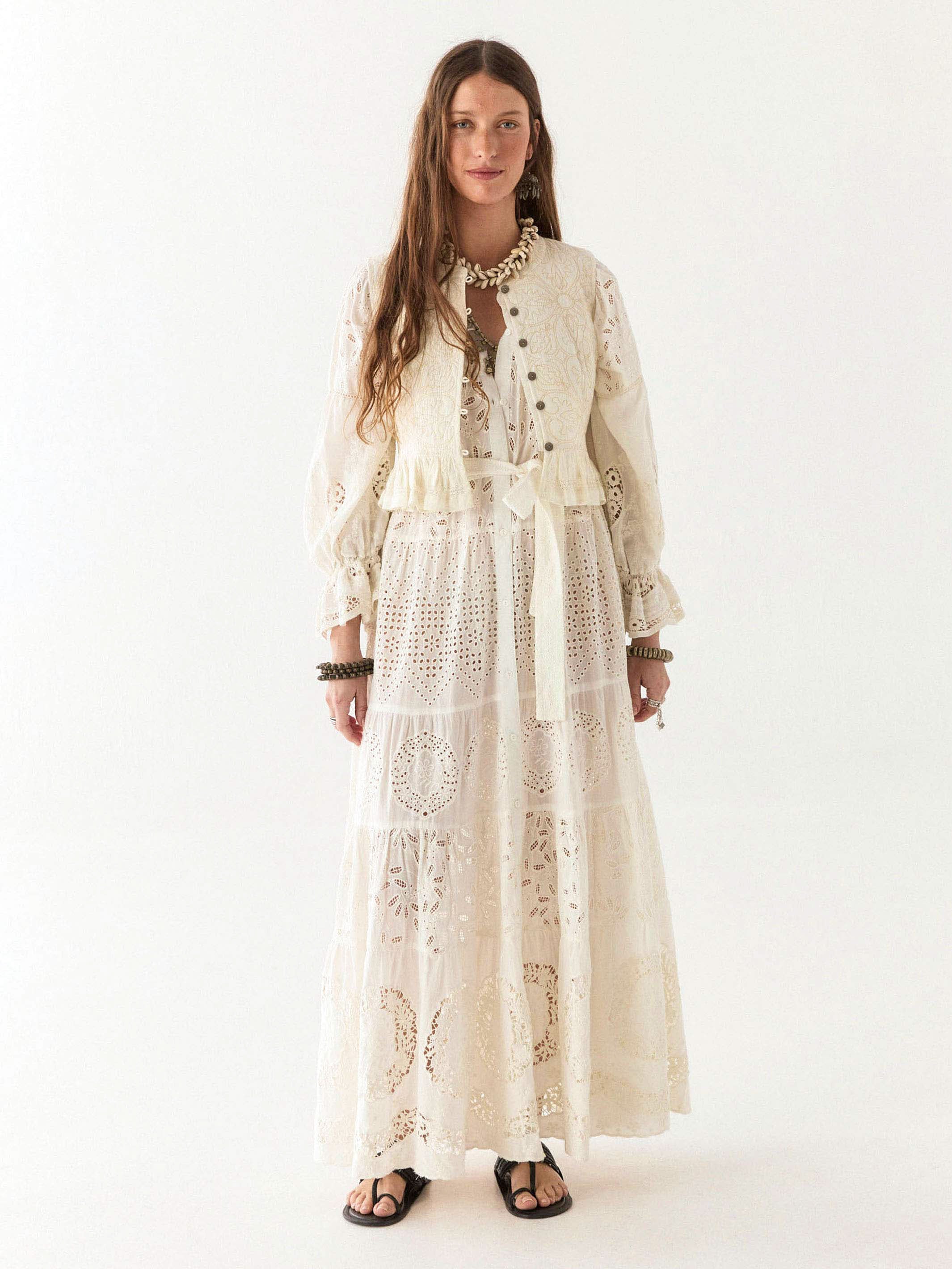 patch lace dress GELINA- Long Plus Size Patch Lace Dress