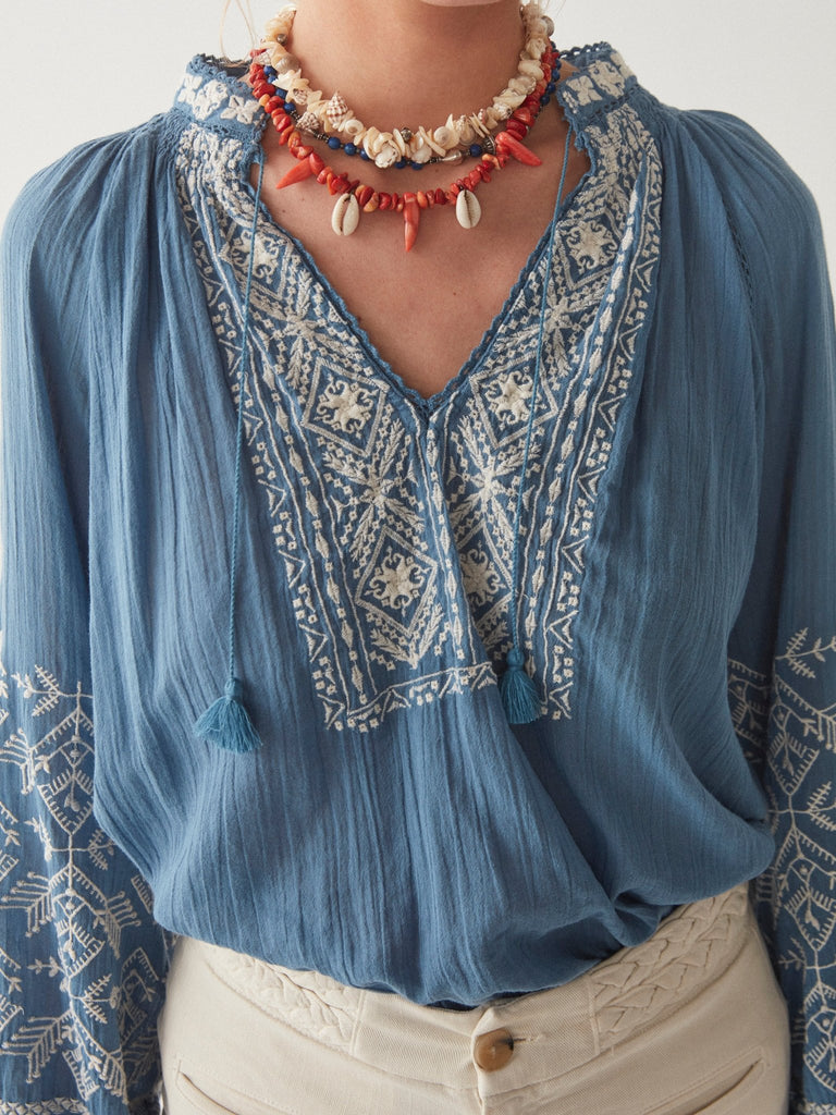 Sandrine Blouse - French Blue - Maison Hotel