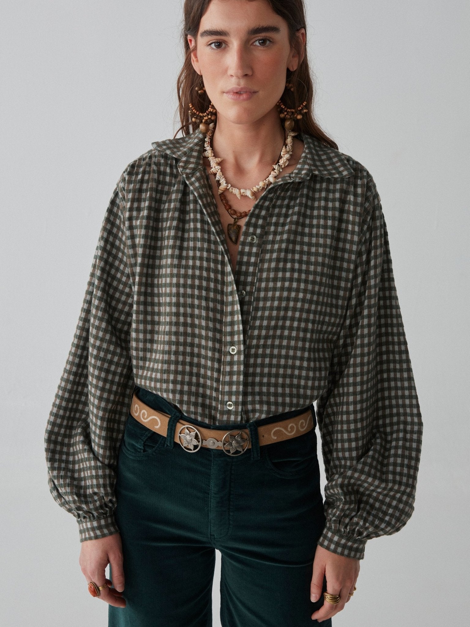 Truffaut Blouse - Brown Squares - Maison Hotel