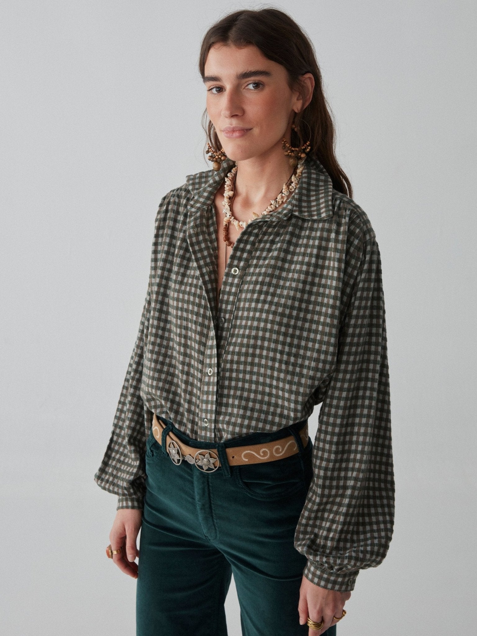 Truffaut Blouse - Brown Squares - Maison Hotel