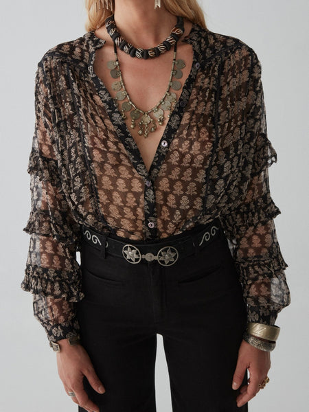 Light Blue Oversize Embroidered Blouse - Repeat Woman