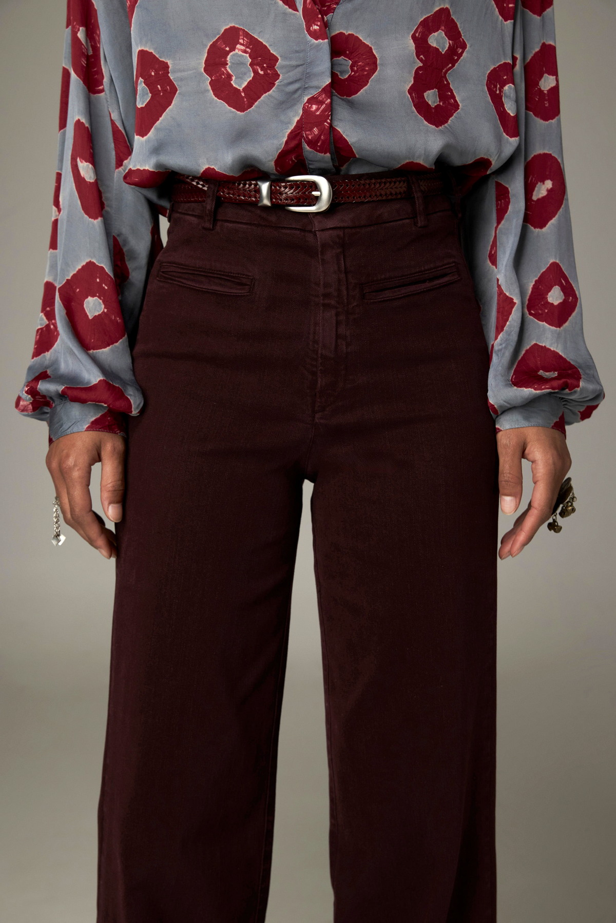 Viva Pant in Bacco, high-rise wide-leg trousers with front welt pockets
