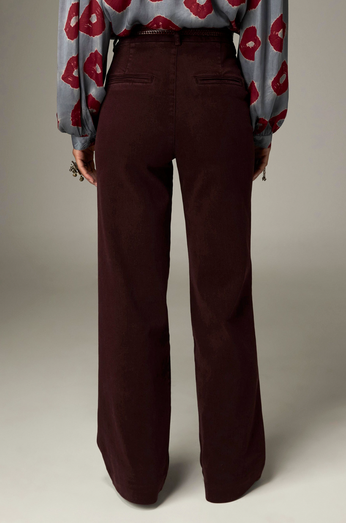 Viva Pant in Bacco, high-rise wide-leg trousers with front welt pockets