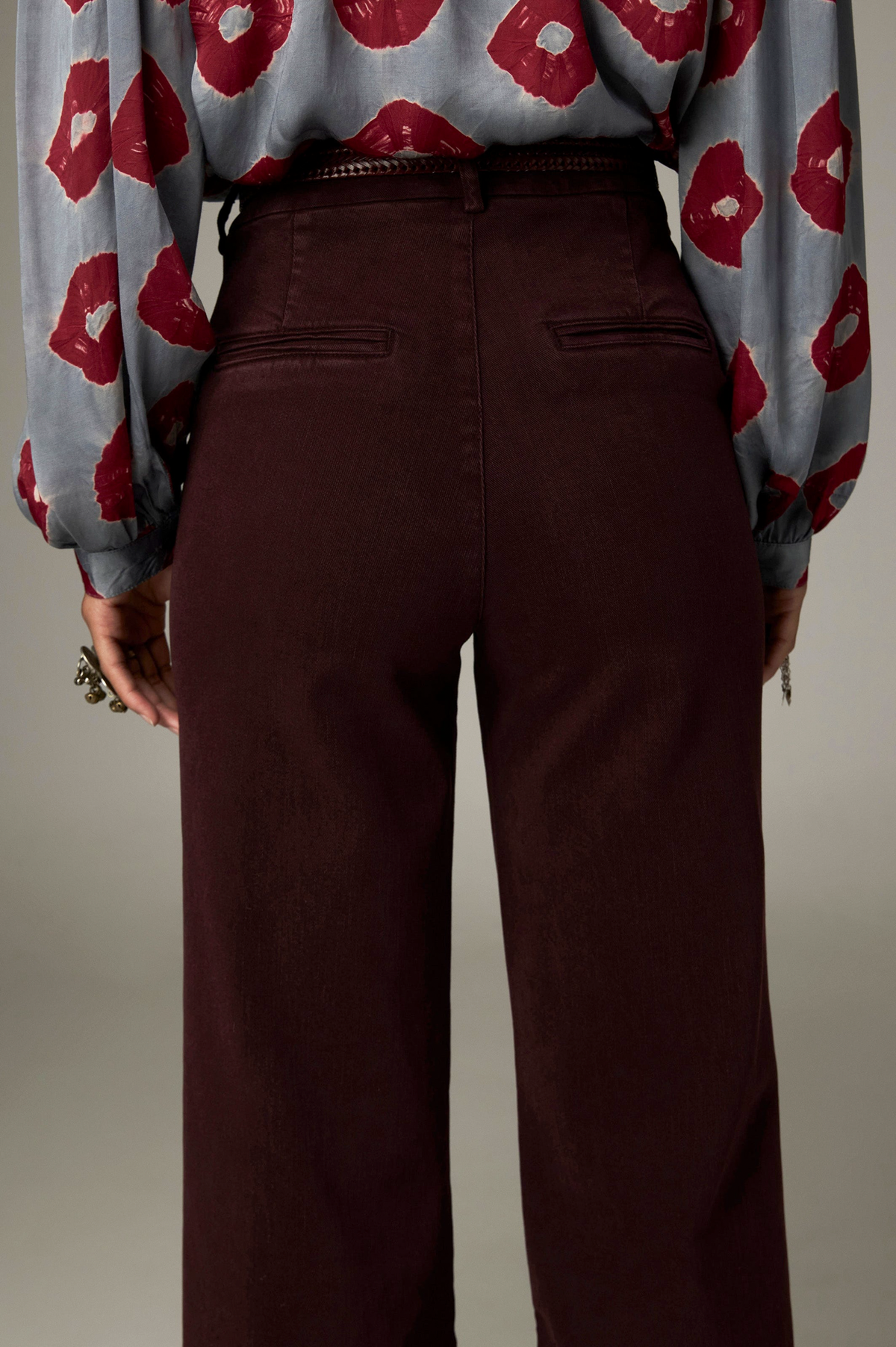Viva Pant in Bacco, high-rise wide-leg trousers with front welt pockets