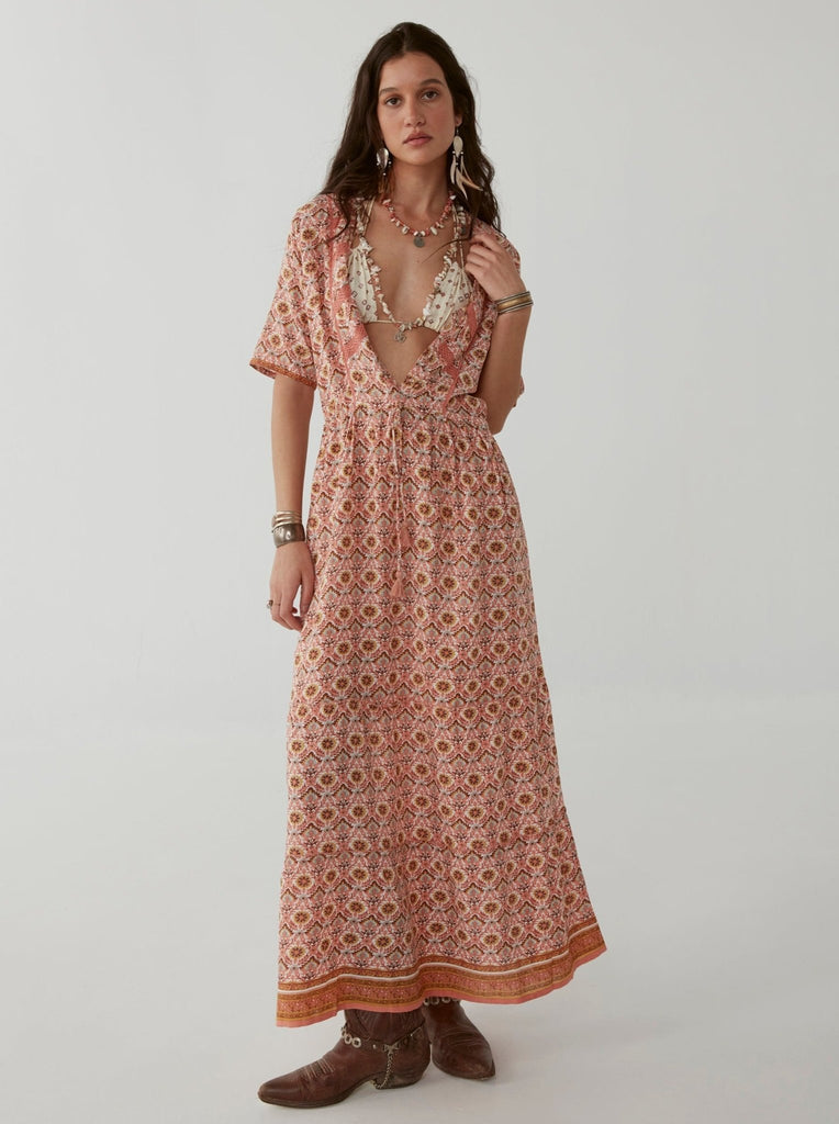 Amalia Dress - Coral Pink Yellow - Maison Hotel