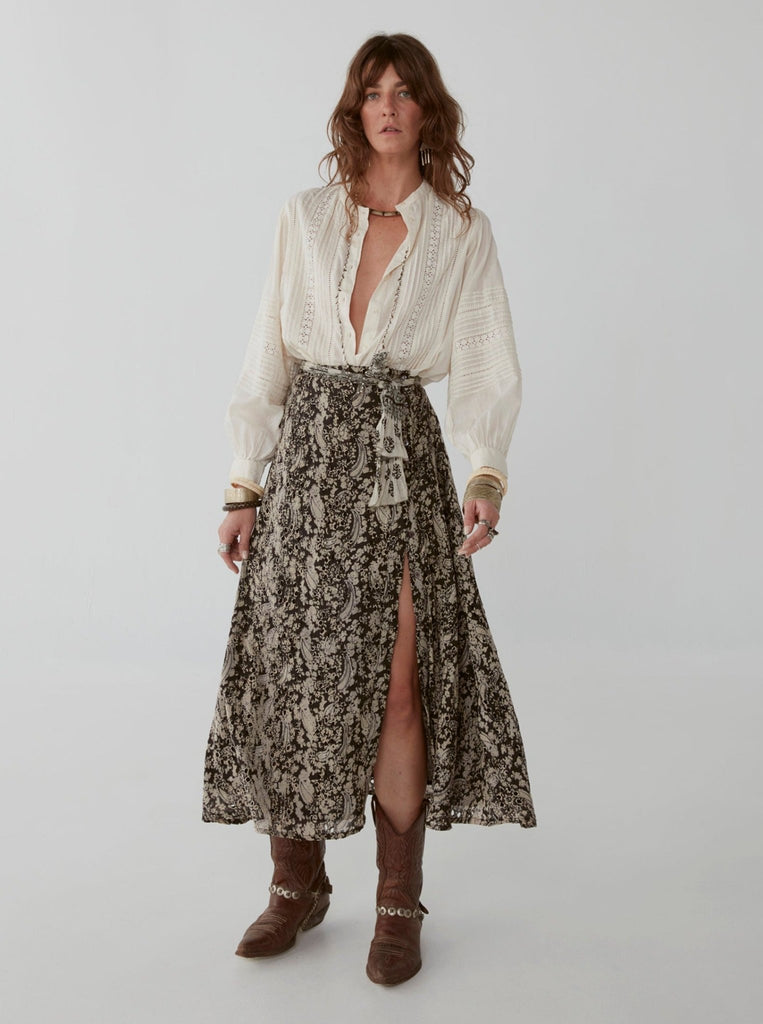 Debbie Skirt - Pune Paisley Charcoal Black - Maison Hotel