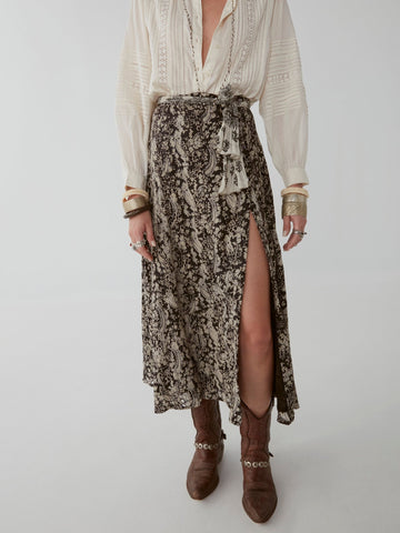 Debbie Skirt - Pune Paisley Charcoal Black - Maison Hotel