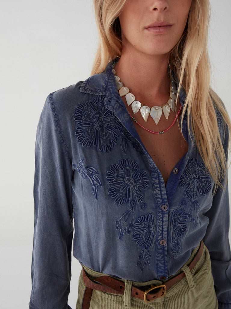 Fabienne Blouse - Delave - Washed Blue - Maison Hotel