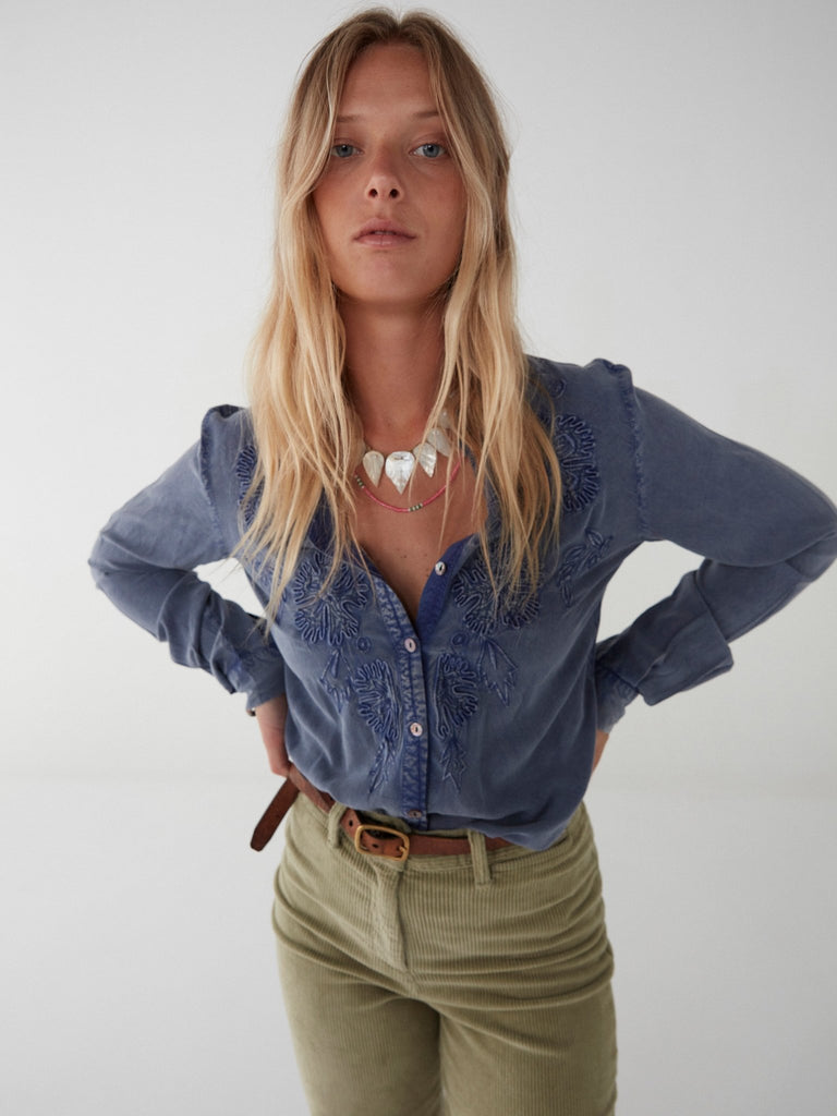 Fabienne Blouse - Delave - Washed Blue - Maison Hotel