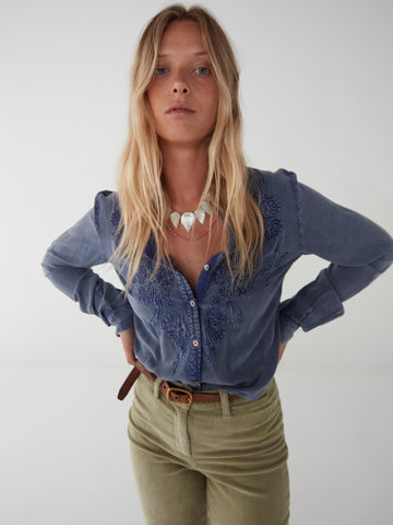 Fabienne Blouse - Delave - Washed Blue - Maison Hotel