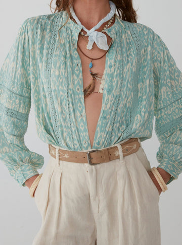 Keith Blouse - Ikat Illes Ice Blue - Maison Hotel