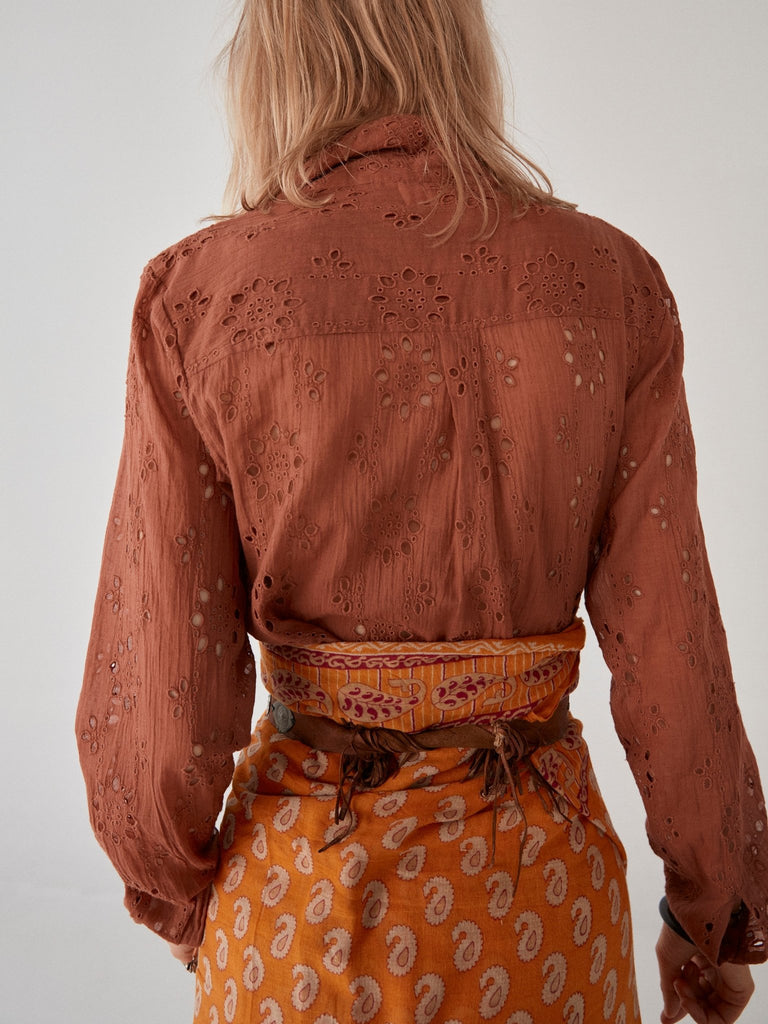 Lena Blouse - Rust Schiffli - Maison Hotel