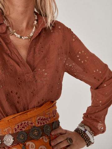 Lena Blouse - Rust Schiffli - Maison Hotel